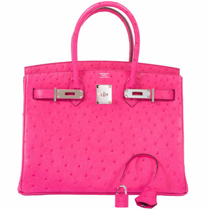 Hermès Birkin 30 Rose Tyrien Ostrich Palladium Hardware - 2020, Y