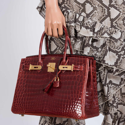Hermès Birkin 30 Rouge H Niloticus Crocodile Gold Hardware