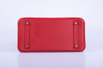Hermès Birkin 30 Rouge Vif Ardenne with Gold Hardware