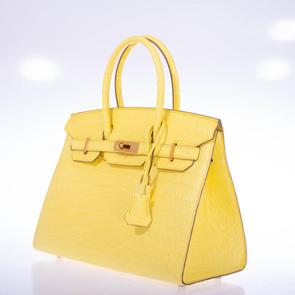 Hermès Birkin 30 Sellier Jaune Citron Matte Niloticus Crocodile Gold Hardware