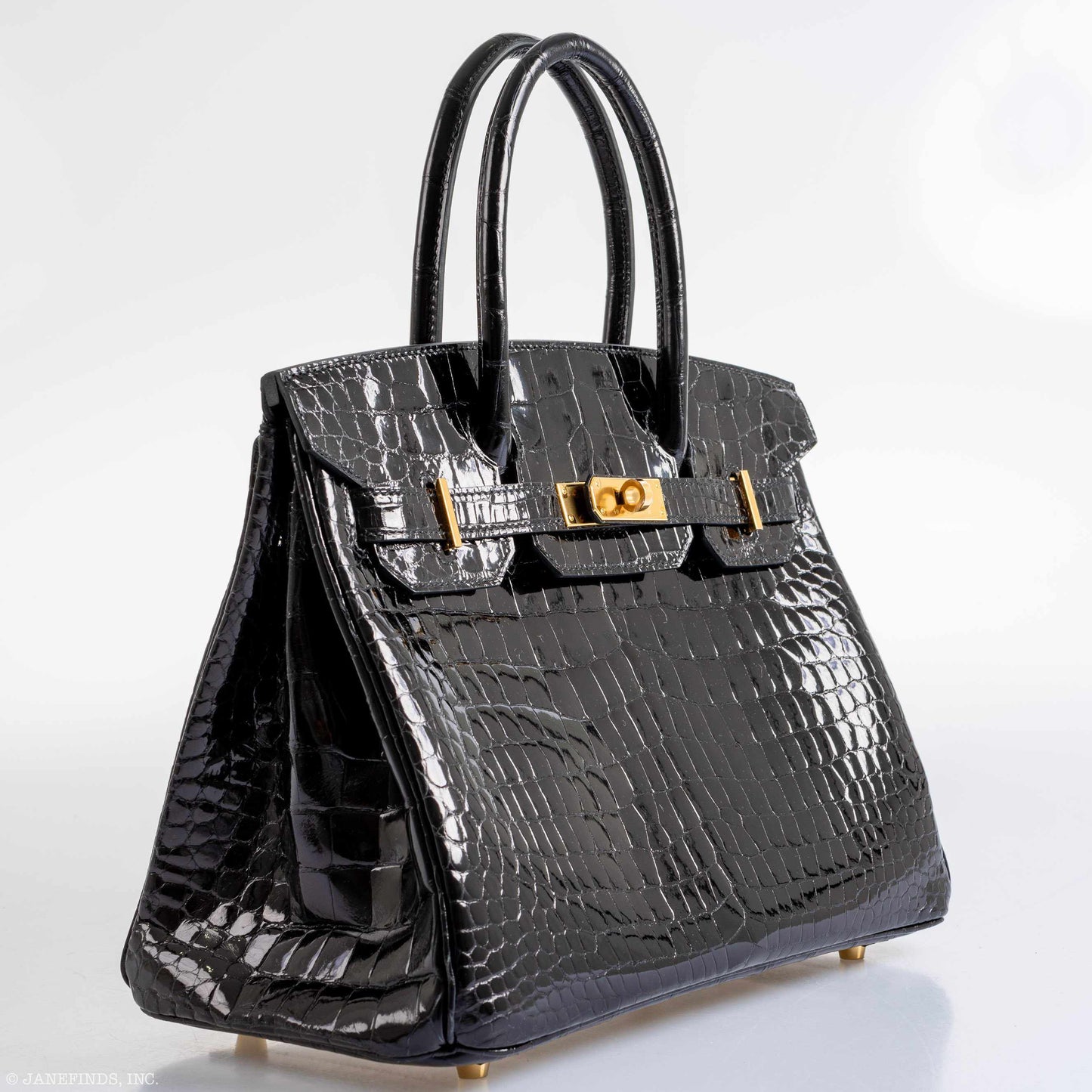 Hermès Birkin 30 Shiny Black Porosus Crocodile Gold Hardware