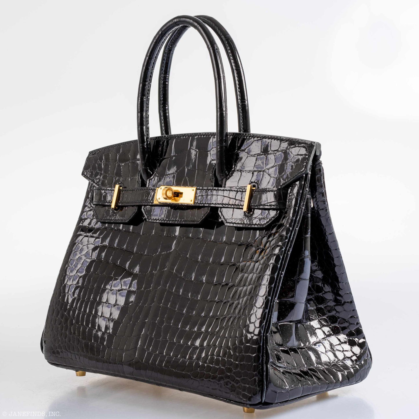 Hermès Birkin 30 Shiny Black Porosus Crocodile Gold Hardware