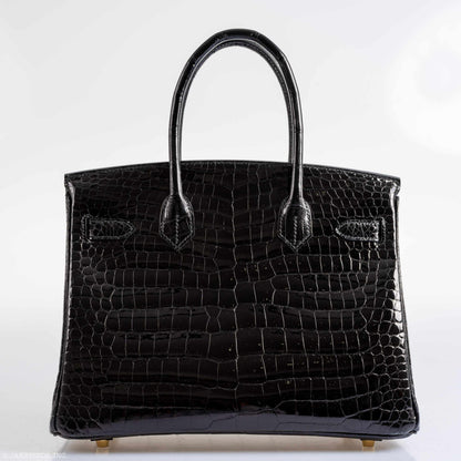 Hermès Birkin 30 Shiny Black Porosus Crocodile Gold Hardware