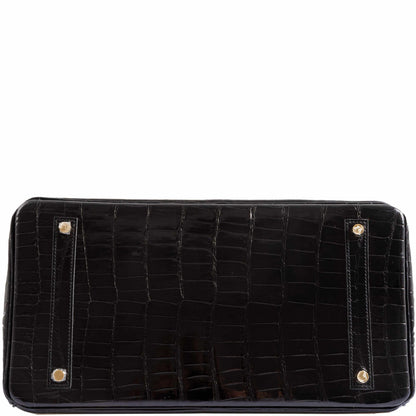 Hermès Birkin 30 Shiny Black Porosus Crocodile Gold Hardware