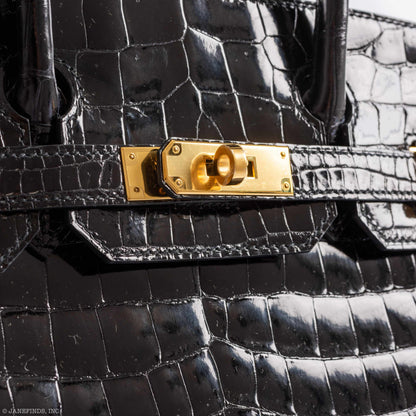 Hermès Birkin 30 Shiny Black Porosus Crocodile Gold Hardware