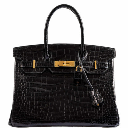 Hermès Birkin 30 Shiny Black Porosus Crocodile Gold Hardware