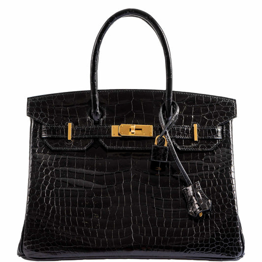 Hermès Birkin 30 Shiny Black Porosus Crocodile Gold Hardware