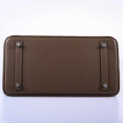 Hermès Birkin 30 Verso Taupe & Blue Agate Clemence Palladium Hardware - 2020, Y