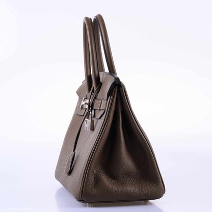 Hermès Birkin 30 Verso Taupe & Blue Agate Clemence Palladium Hardware - 2020, Y