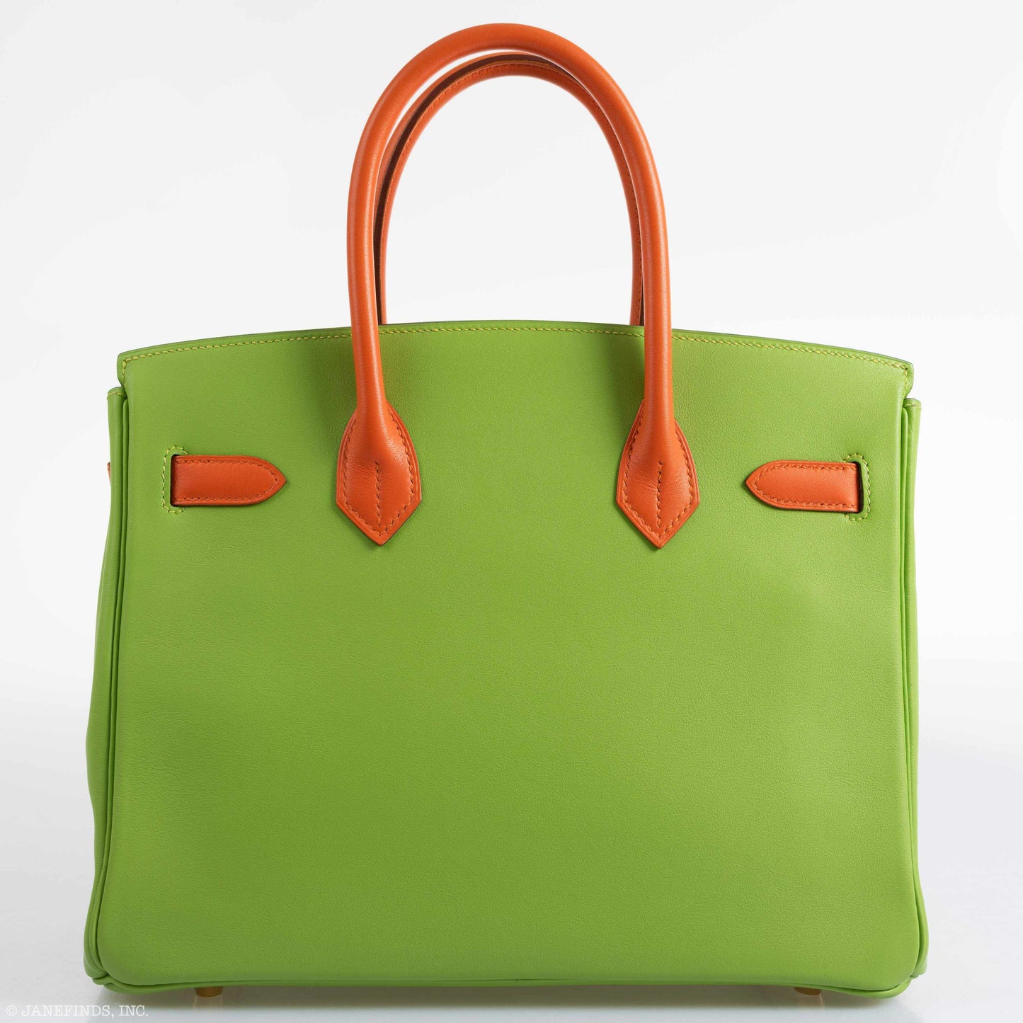Hermès Birkin 30 Vert Cru & Orange H Gulliver Leather Gold Hardware - 1998