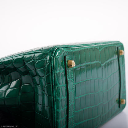 Hermès Birkin 30 Vert Emerald Niloticus Crocodile Gold Hardware