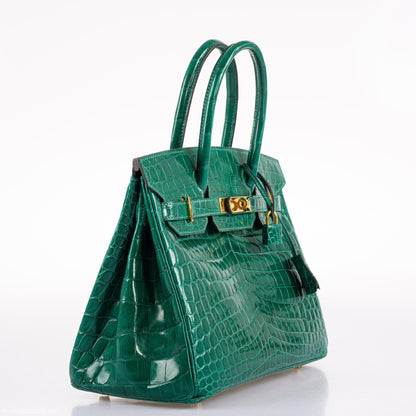 Hermès Birkin 30 Vert Emerald Niloticus Crocodile Gold Hardware