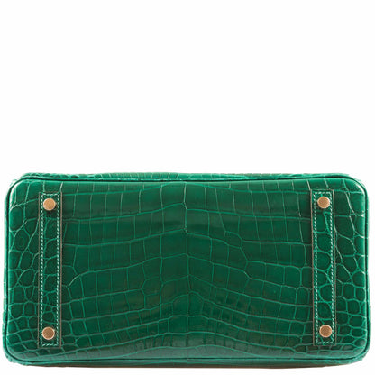 Hermès Birkin 30 Vert Emerald Niloticus Crocodile Gold Hardware