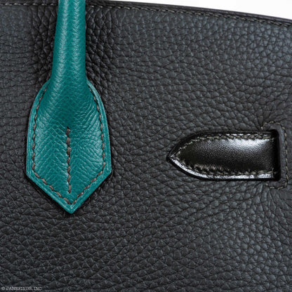 Hermès Birkin 30 Vert Emerald Porosus Crocodile, Vert Titien and Rose Azalée Patchwork Palladium Hardware