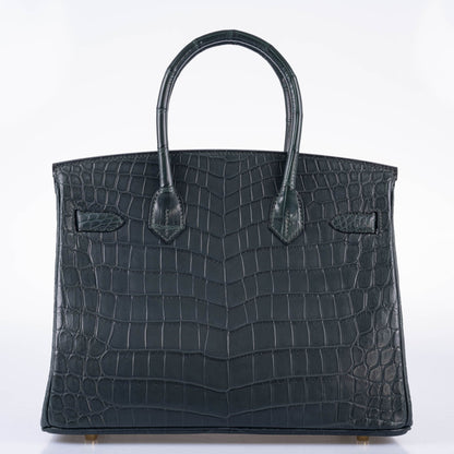 Hermès Birkin 30 Vert Foncé Matte Niloticus Crocodile Gold Hardware