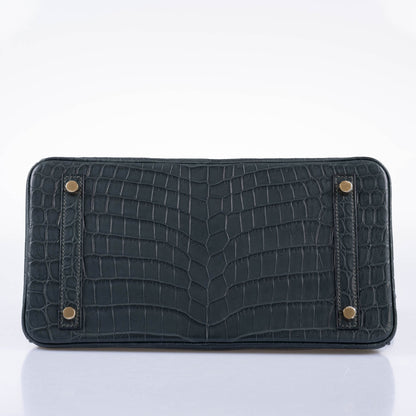 Hermès Birkin 30 Vert Foncé Matte Niloticus Crocodile Gold Hardware