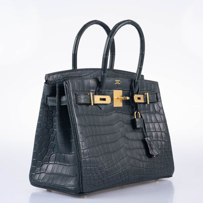 Hermès Birkin 30 Vert Foncé Matte Niloticus Crocodile Gold Hardware