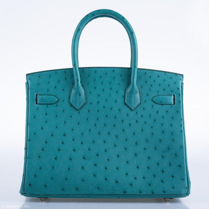Hermès Birkin 30 Vert Verone Ostrich Palladium Hardware