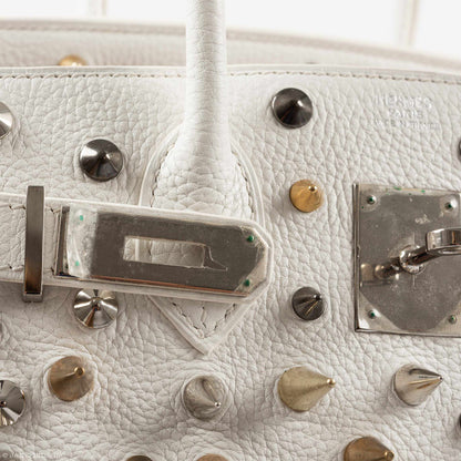 Hermès Birkin 30 White Clemence “Warrior Birkin” Palladium Hardware * JaneFinds Custom Shop
