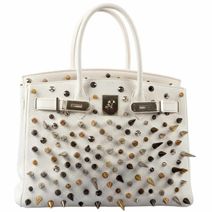 Hermès Birkin 30 White Clemence “Warrior Birkin” Palladium Hardware * JaneFinds Custom Shop