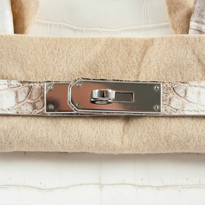 Hermès Birkin 30 White Himalayan Niloticus Crocodile Palladium Hardware