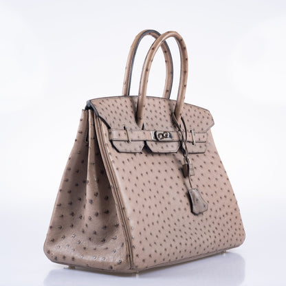 Hermès Birkin 35 Gris Tourterelle Ostrich Palladium Hardware