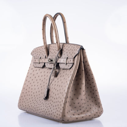 Hermès Birkin 35 Gris Tourterelle Ostrich Palladium Hardware