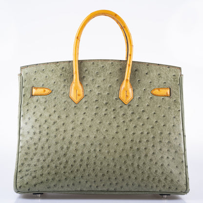Hermès Birkin 35 Special Order Vert Olive & Sable Ostrich Palladium Hardware