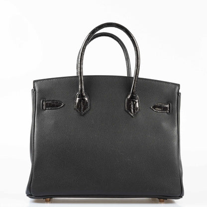Hermès Birkin Touch 30 Black Novillo & Niloticus Crocodile Rose Gold Hardware