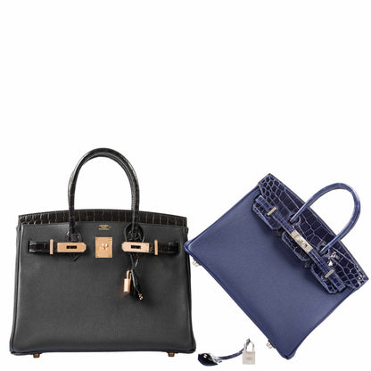 Hermès Birkin Touch 30 Black Novillo & Niloticus Crocodile Rose Gold Hardware
