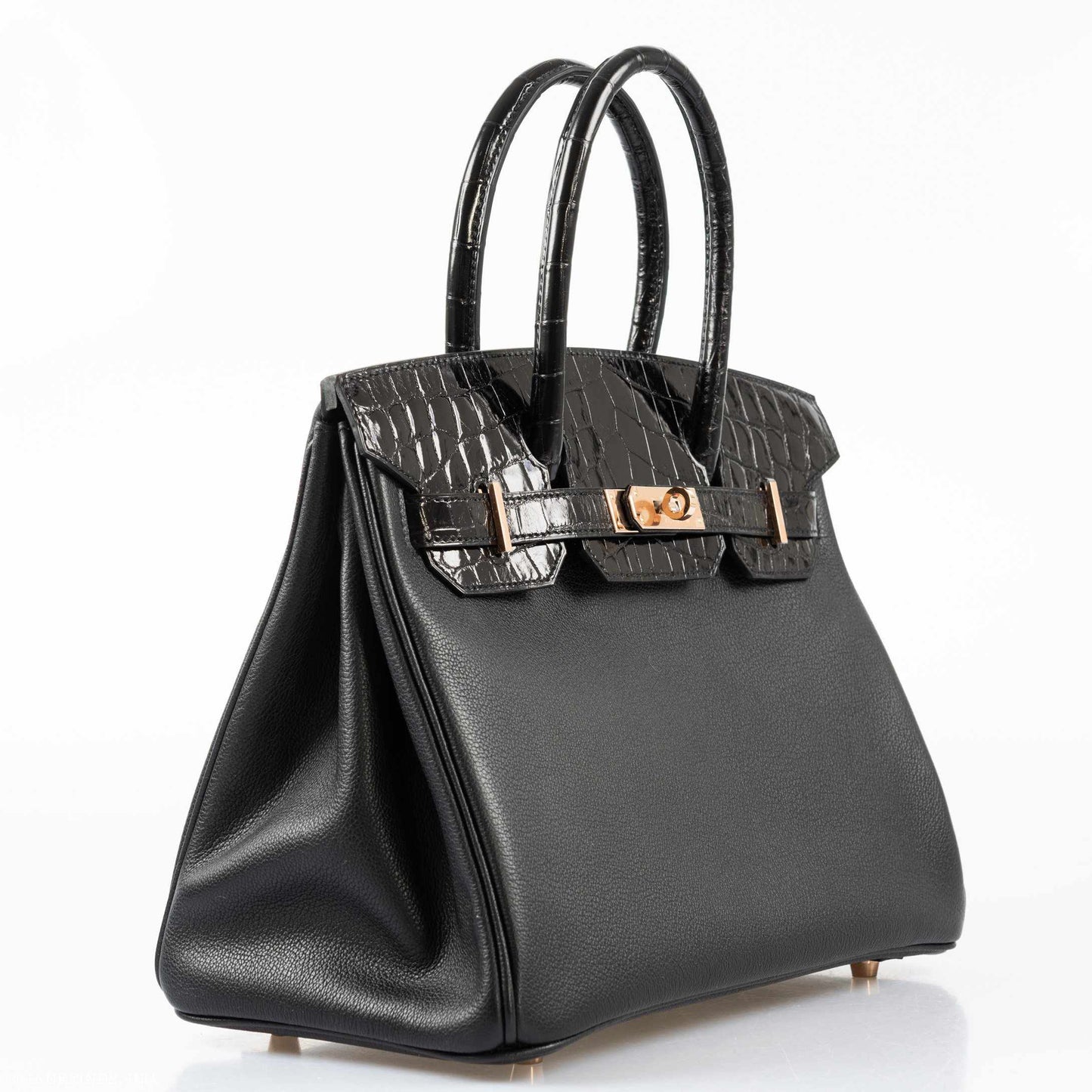 Hermès Birkin Touch 30 Black Novillo & Niloticus Crocodile Rose Gold Hardware