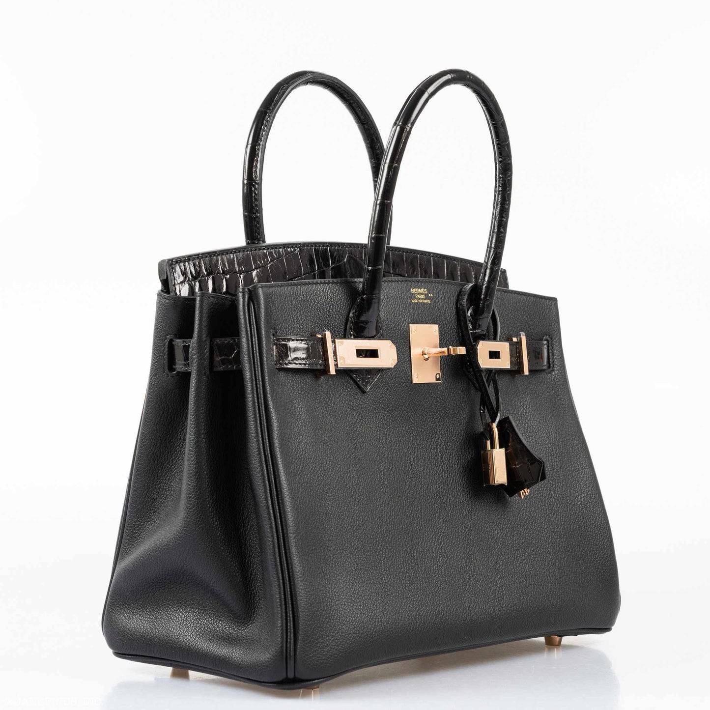 Hermès Birkin Touch 30 Black Novillo & Niloticus Crocodile Rose Gold Hardware