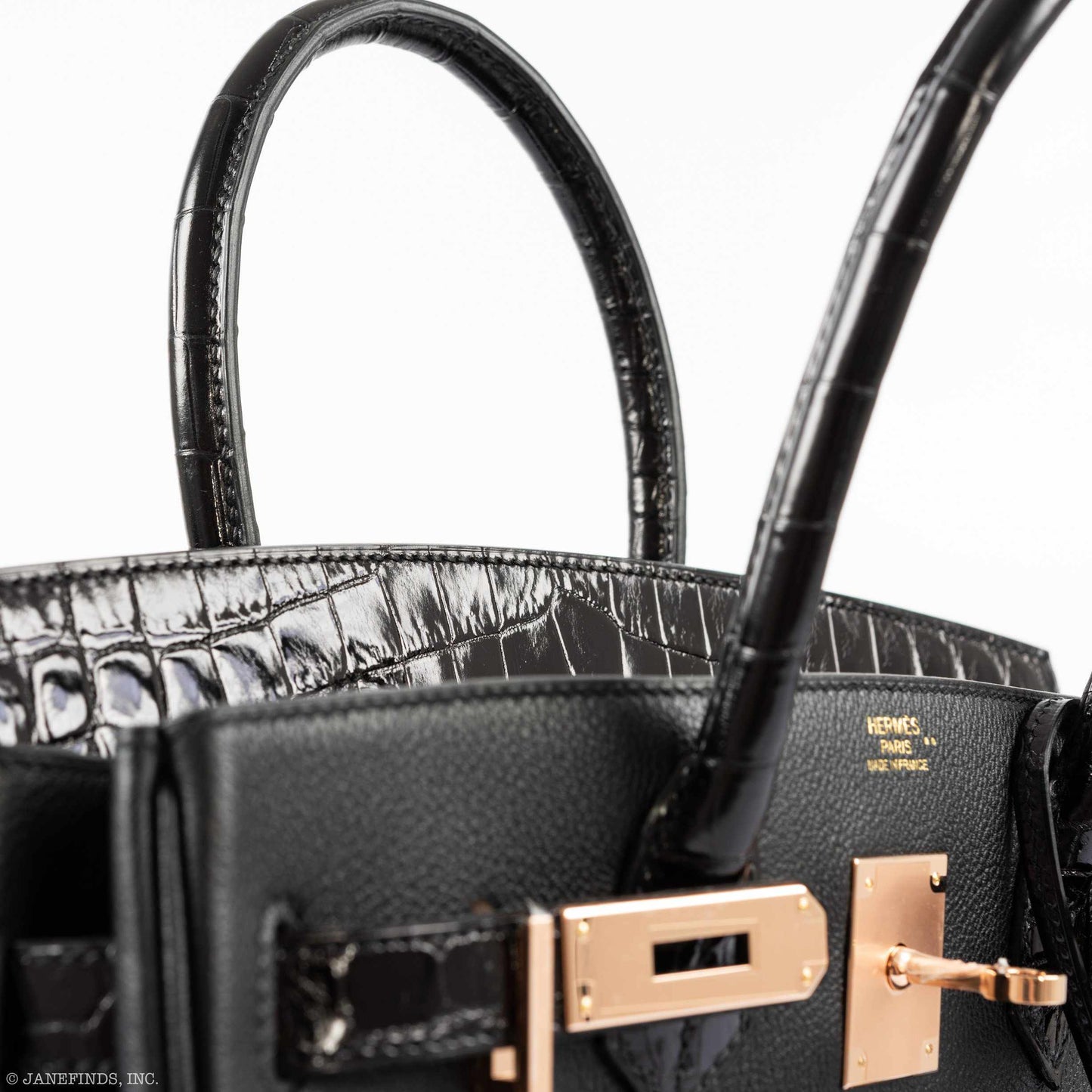 Hermès Birkin Touch 30 Black Novillo & Niloticus Crocodile Rose Gold Hardware