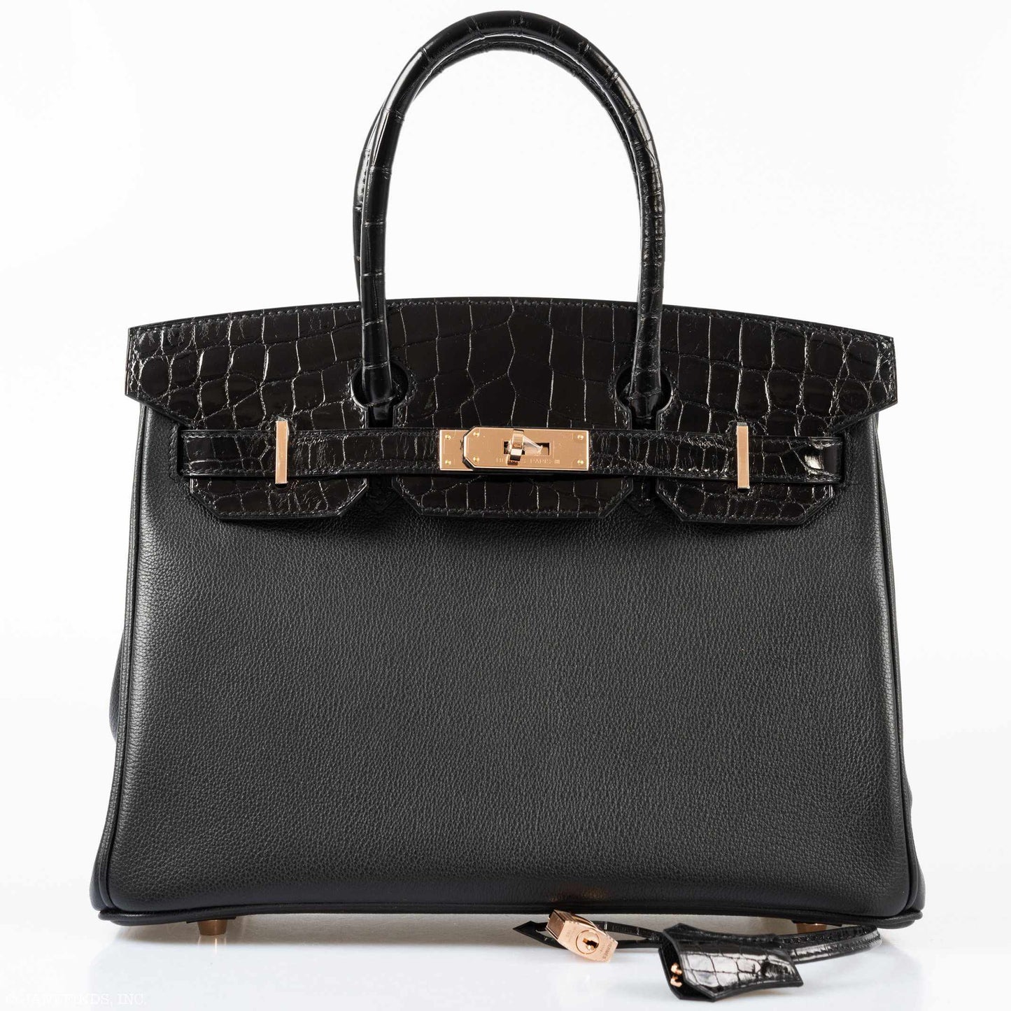 Hermès Birkin Touch 30 Black Novillo & Niloticus Crocodile Rose Gold Hardware