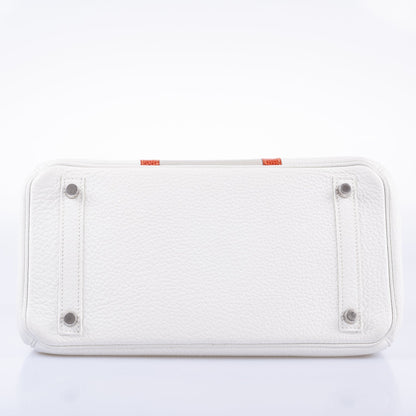 Hermès Club Birkin 30 White, Grey Clemence & Sanguine Lizard Palladium Hardware