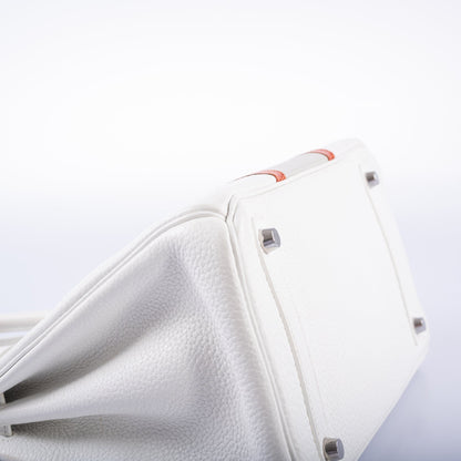 Hermès Club Birkin 30 White, Grey Clemence & Sanguine Lizard Palladium Hardware