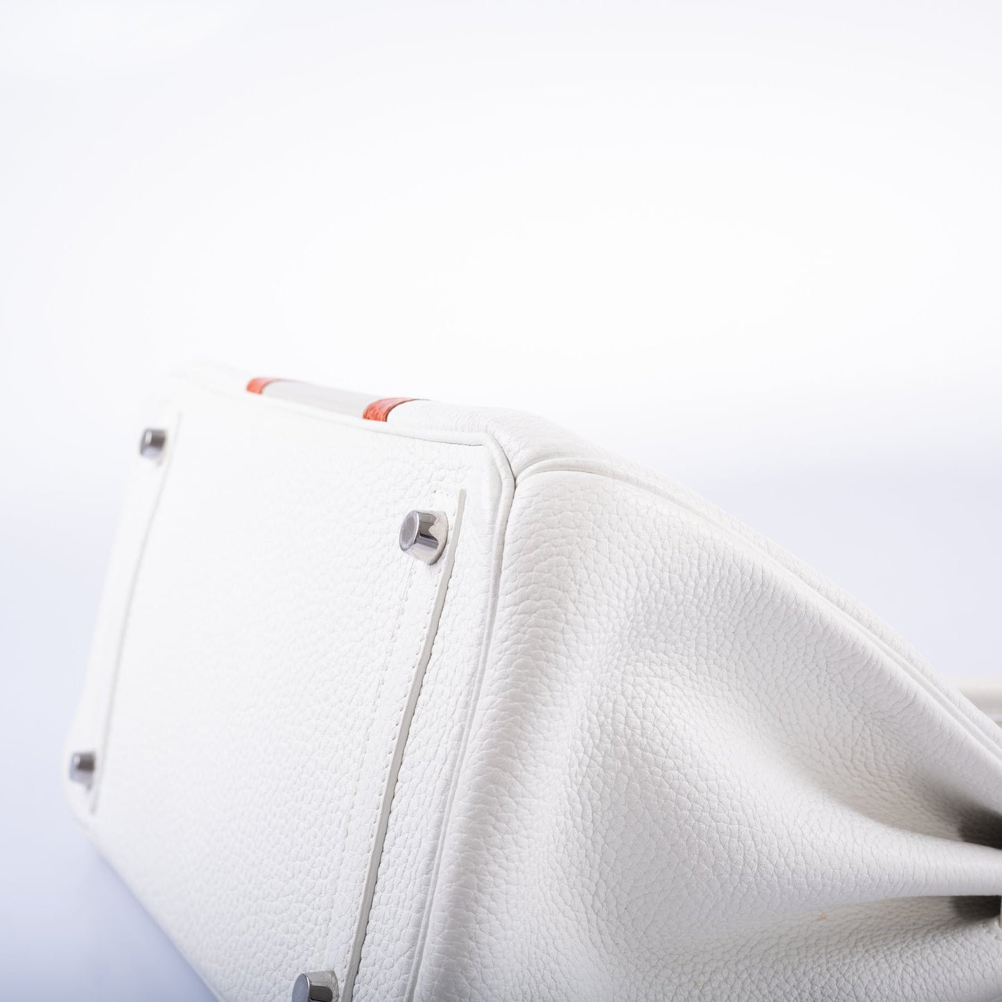 Hermès Club Birkin 30 White, Grey Clemence & Sanguine Lizard Palladium Hardware