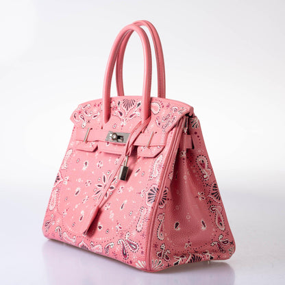 Hermès Custom Painted Birkin 30 Pink Bandana Togo Palladium Hardware - JaneFinds Custom Shop