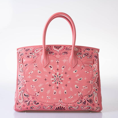 Hermès Custom Painted Birkin 30 Pink Bandana Togo Palladium Hardware - JaneFinds Custom Shop