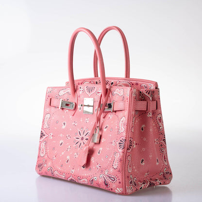 Hermès Custom Painted Birkin 30 Pink Bandana Togo Palladium Hardware - JaneFinds Custom Shop