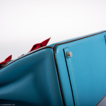 Hermès HSS Birkin 30 Bleu Aztec and Havane Chevre Palladium Hardware