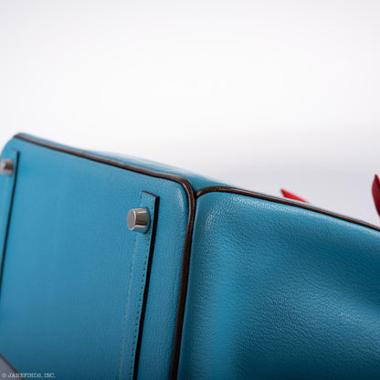 Hermès HSS Birkin 30 Bleu Aztec and Havane Chevre Palladium Hardware