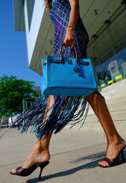 Hermès HSS Birkin 30 Bleu Aztec and Havane Chevre Palladium Hardware