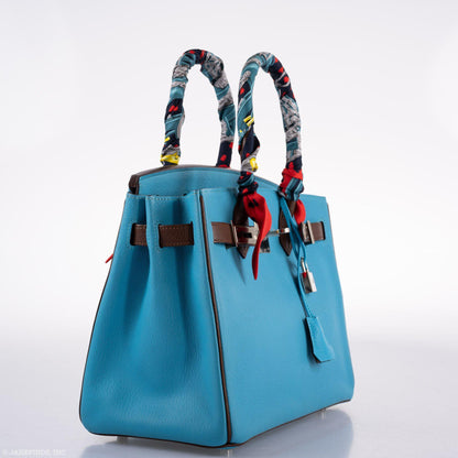 Hermès HSS Birkin 30 Bleu Aztec and Havane Chevre Palladium Hardware