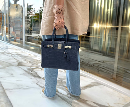 Hermès HSS Birkin 30 Blue Marine Matte Alligator & Cassis Interior with Palladium Hardware