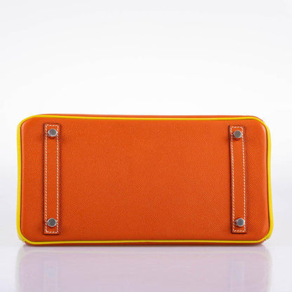 Hermès HSS Birkin 30 Feu & Lime Epsom with Brushed Palladium Hardware - 2013, Q Square