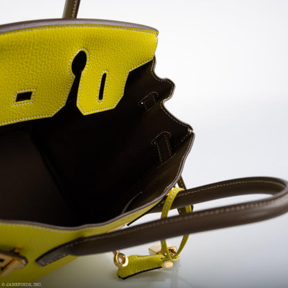 Hermès HSS Birkin 30 Lime and Etoupe Chevre Gold Hardware, 2013