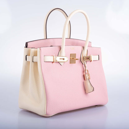 Hermès HSS Birkin 30 Rose Sakura and Craie Clemence with Rose Gold Hardware