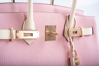 Hermès HSS Birkin 30 Rose Sakura and Craie Clemence with Rose Gold Hardware
