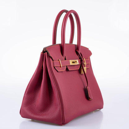Hermès HSS Birkin 30 Rubis Togo & Orange H with Gold Hardware - 2015, T
